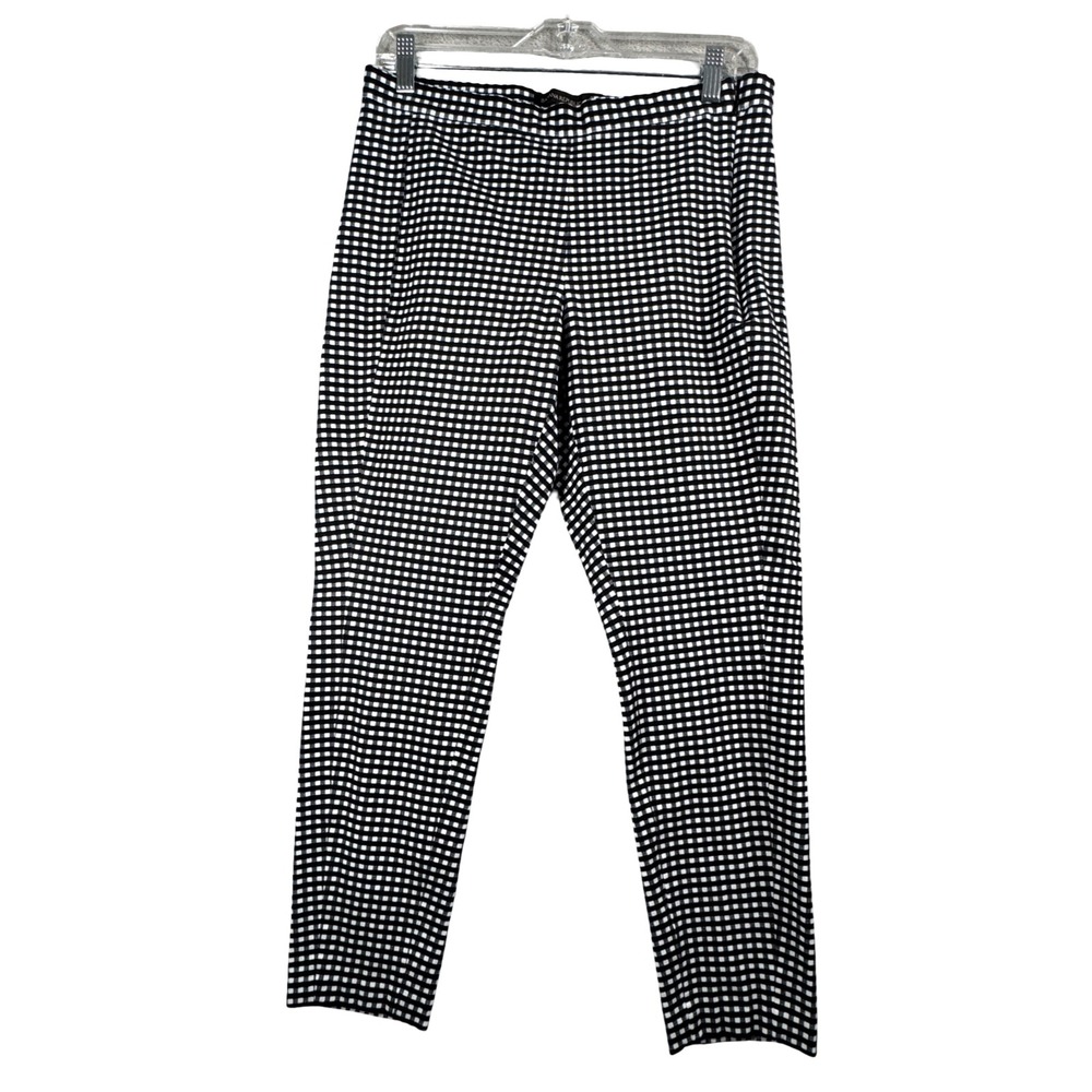 Banana Republic Gingham Check Pants Black White Slim Ankle Trousers Womens 10